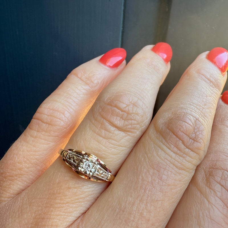Charming Art Deco Two-Tone Gold & Diamond Ring