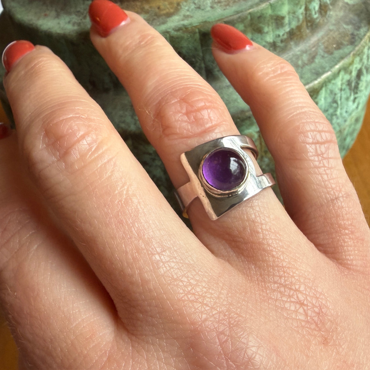Cool Modernist Amethyst & Sterling Silver Ring
