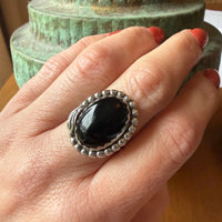 Onyx Cabochon in Handsome Sterling Silver Ring