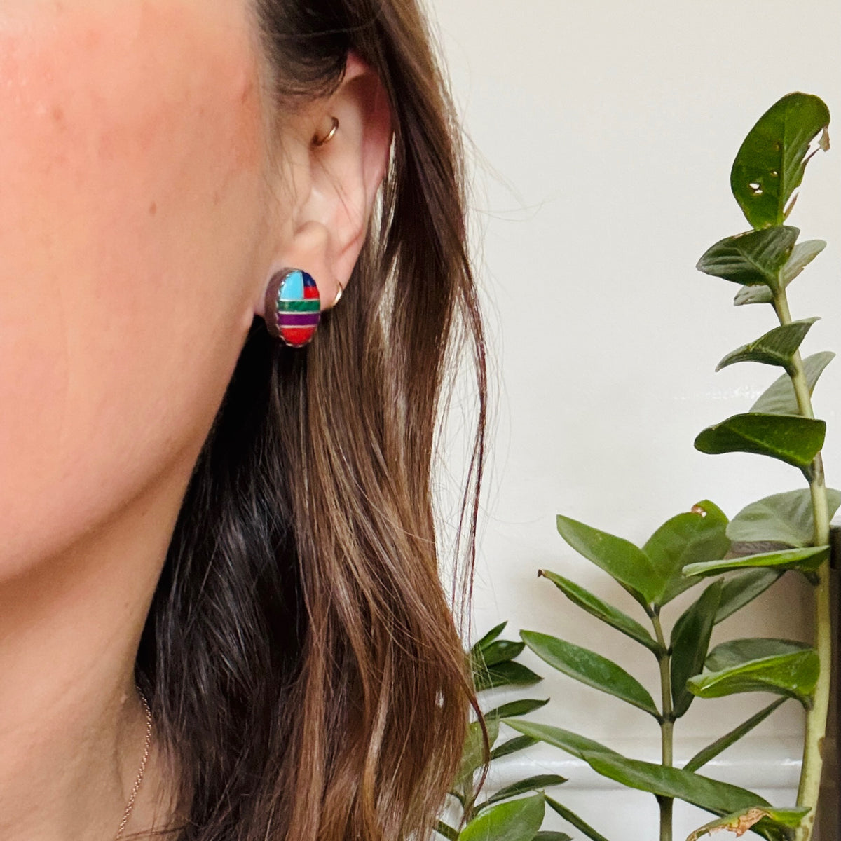 Intense Color-Block Inlay & Sterling Silver Studs