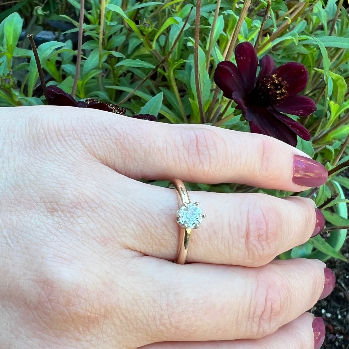 Charismatic Old Mine Cut Diamond in Gold Solitaire