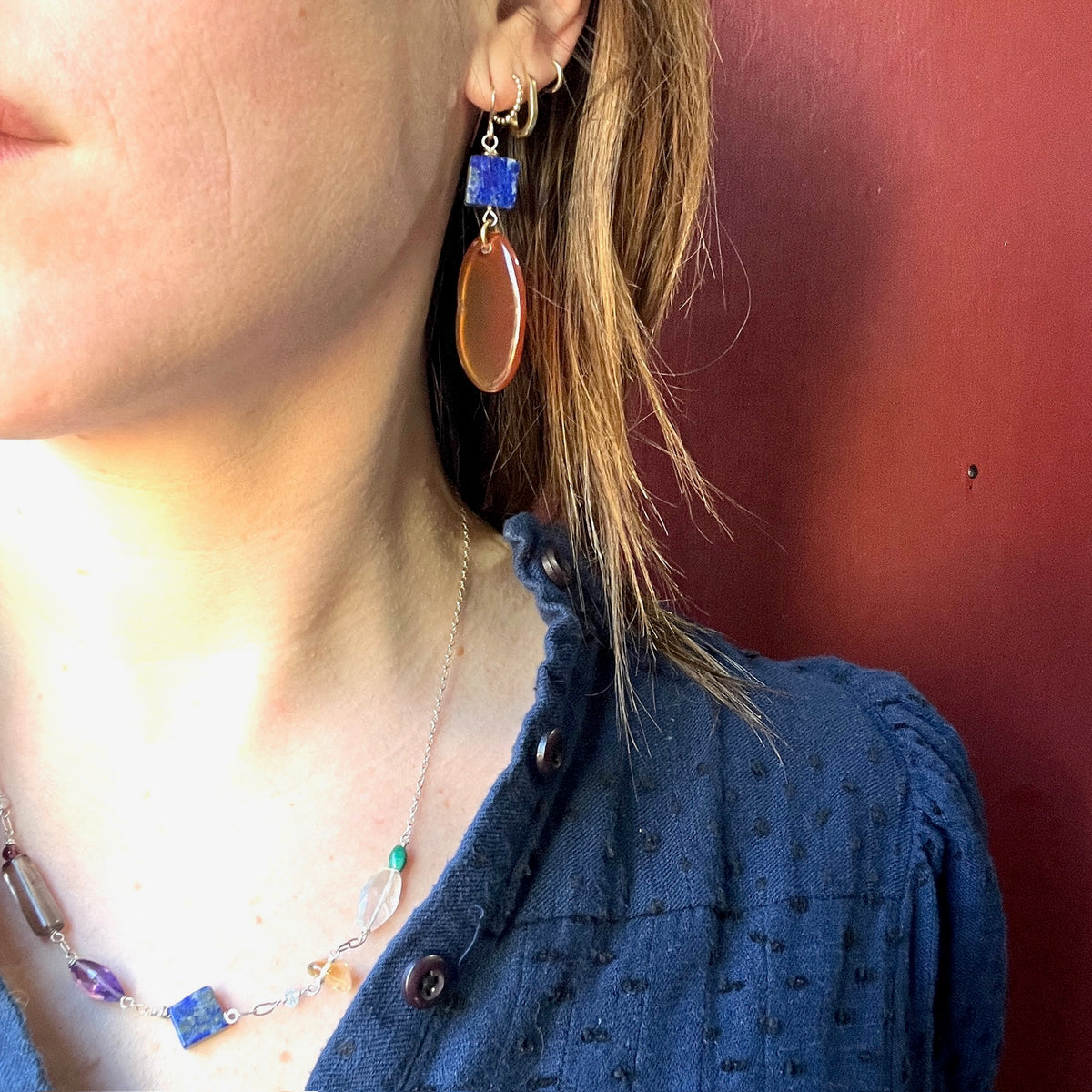 Bold Carnelian & Lapis Statement Earrings by Brin