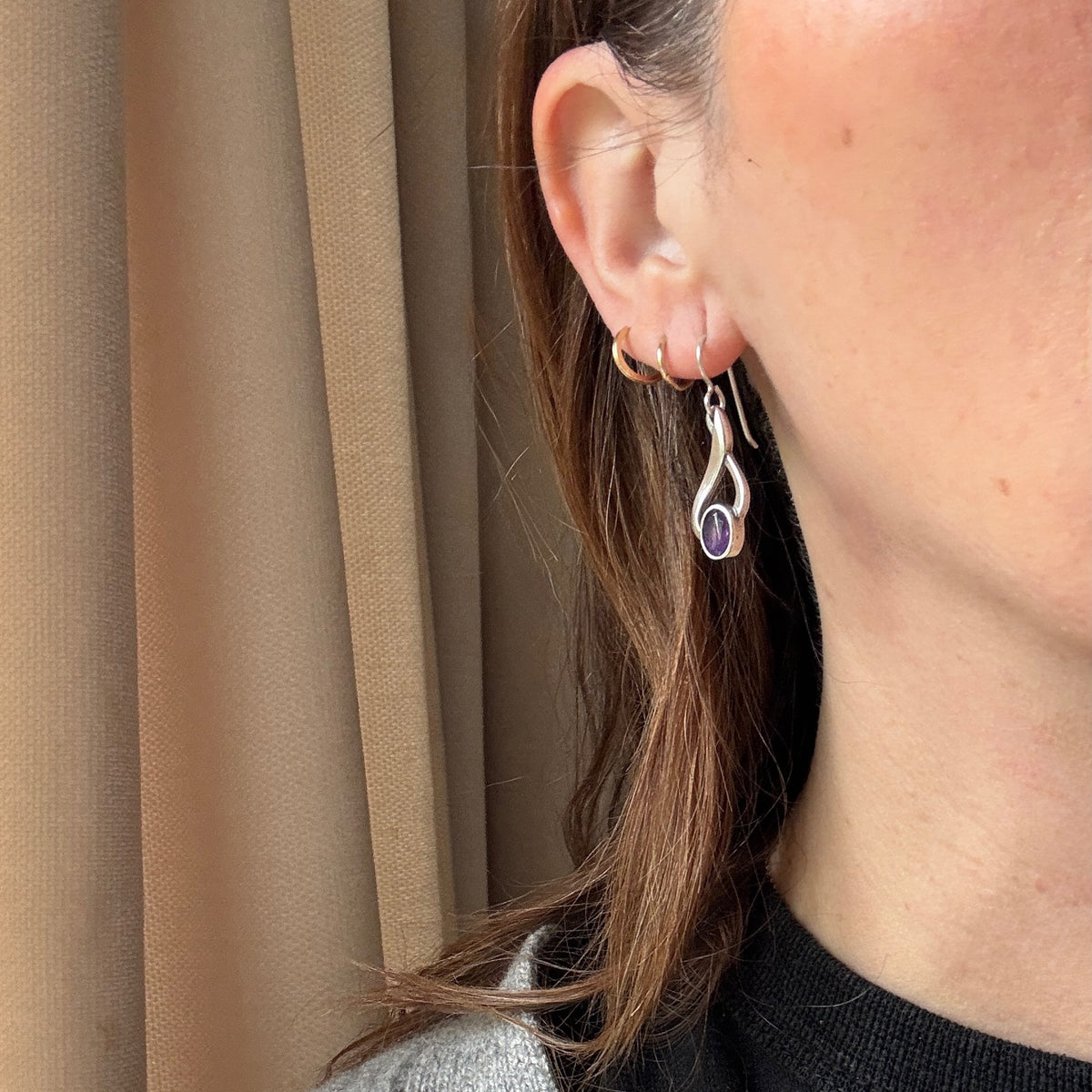 Faceted Amethysts on Sterling Silver Twist Earrings