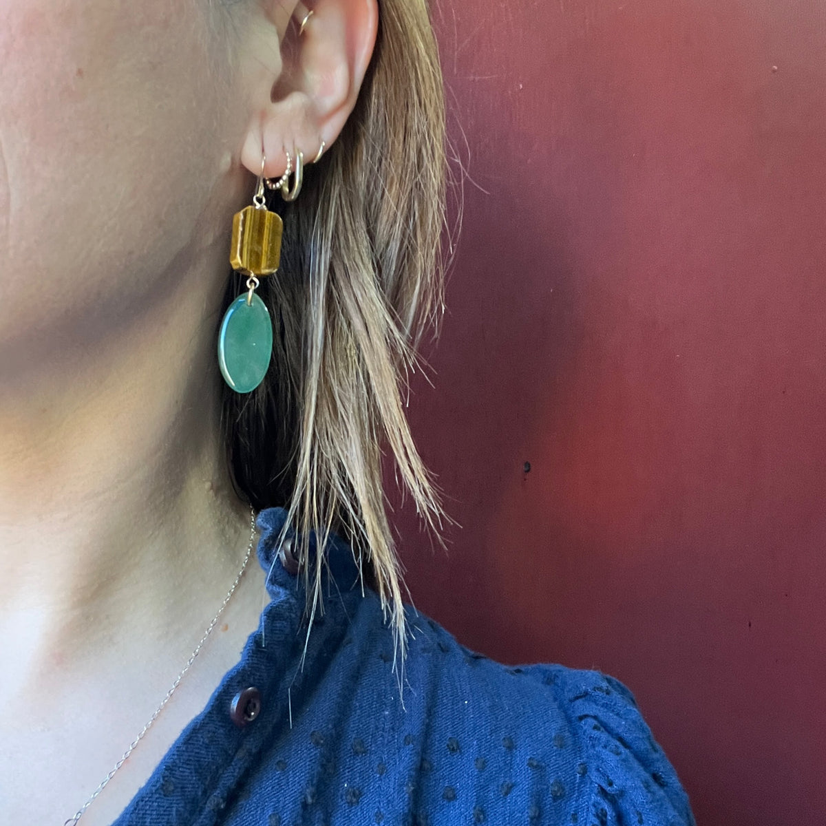 Sylvan Green Agate & Tigers Eye Earrings by Brin