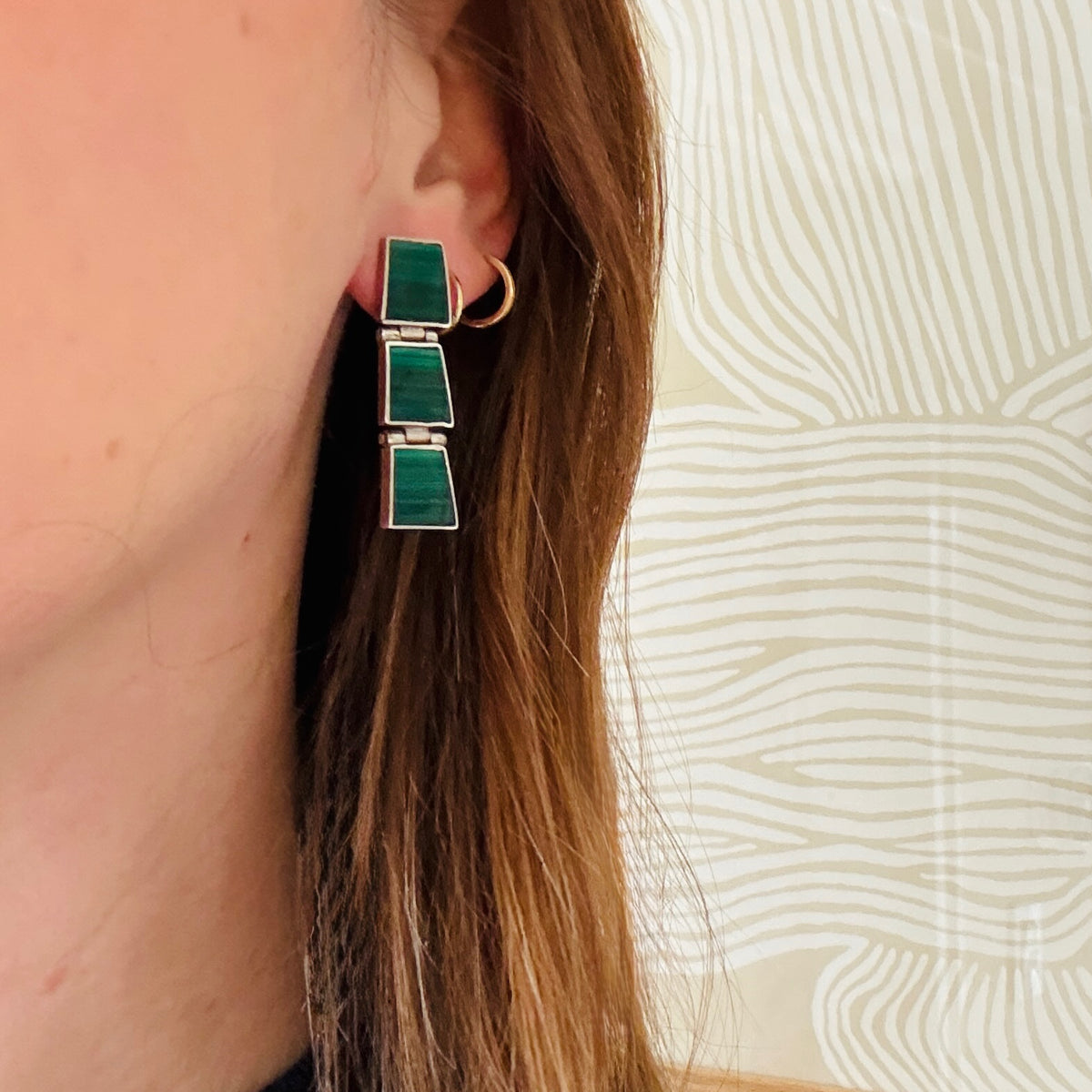 Marvelous Malachite Inlay in Sterling Silver Earrings