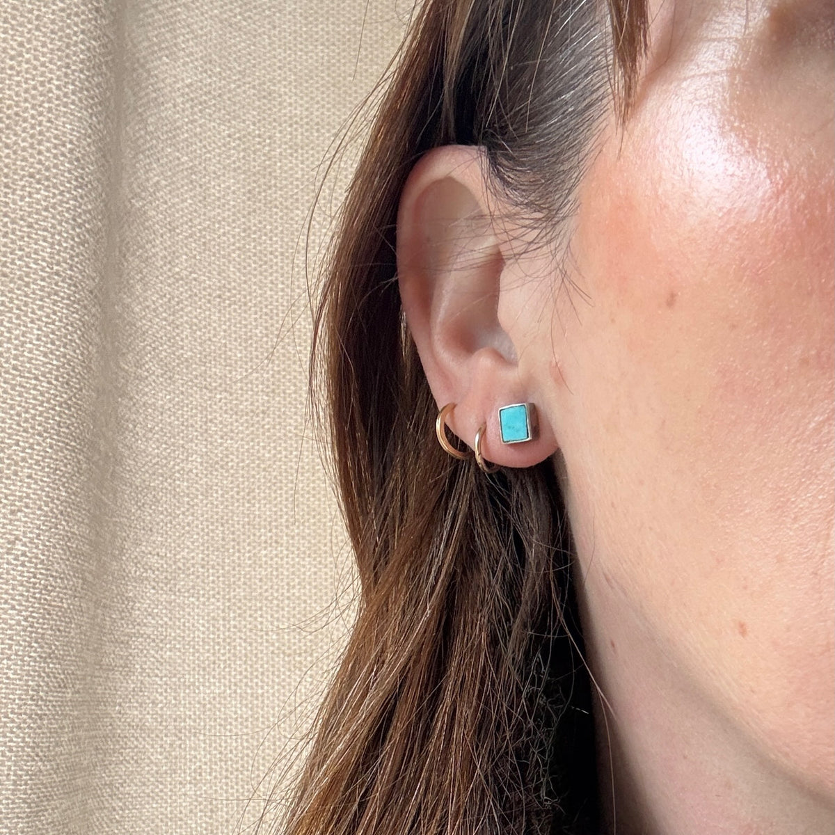 Square Turquoise & Sterling Silver Studs