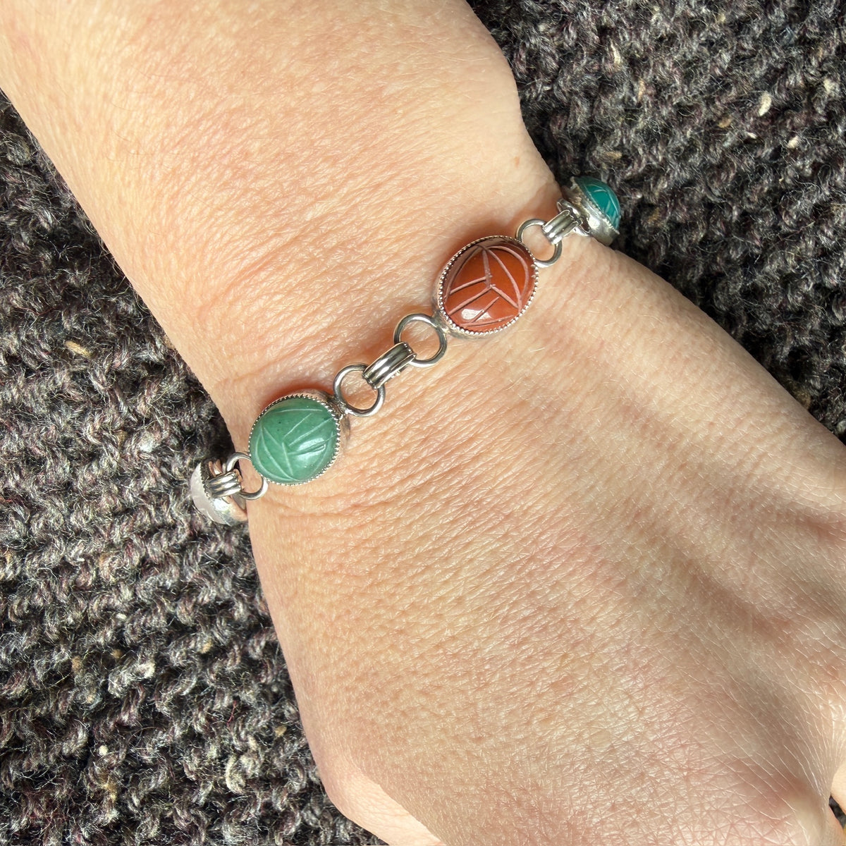 Multi-Stone Scarabs in Sterling Silver Bracelet