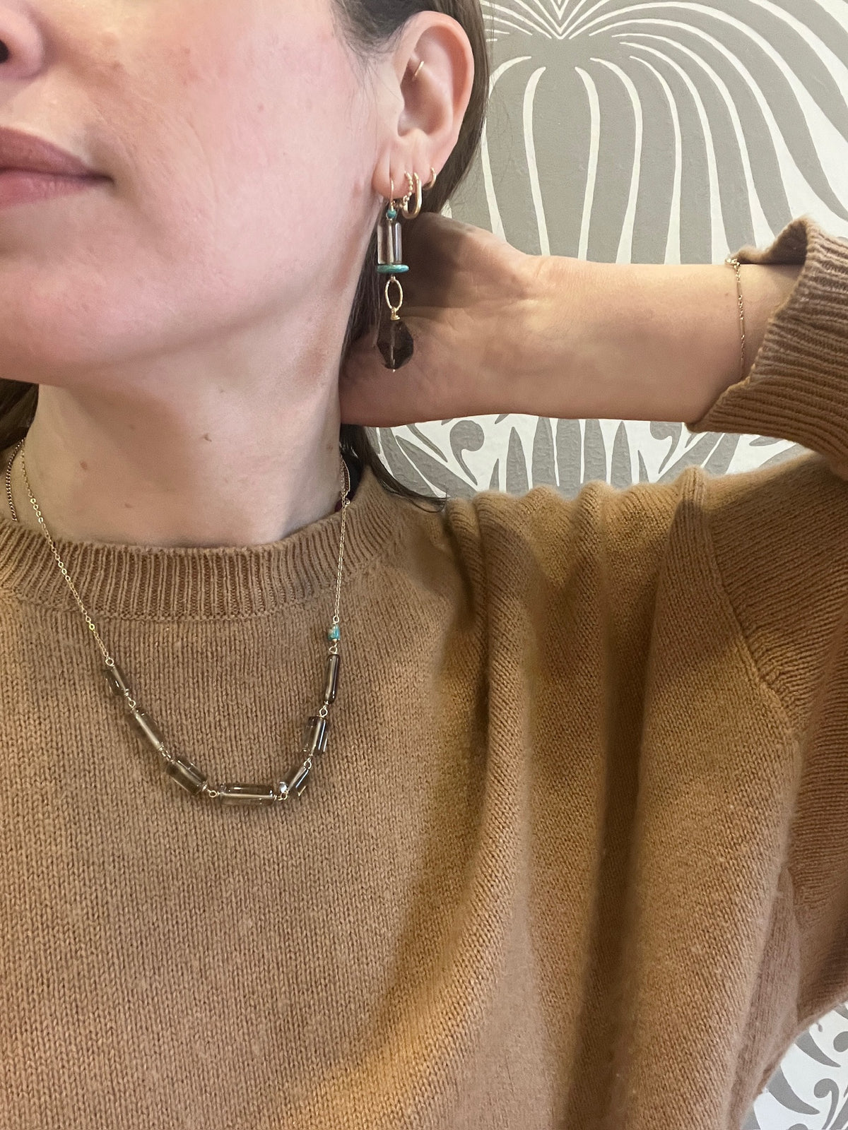 Playful Smoky Quartz & Turquoise Earrings by Brin