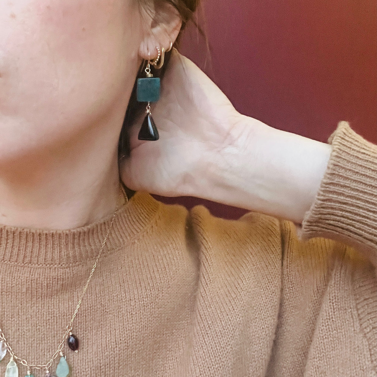 Graphic Apatite & Onyx Earrings by Brin