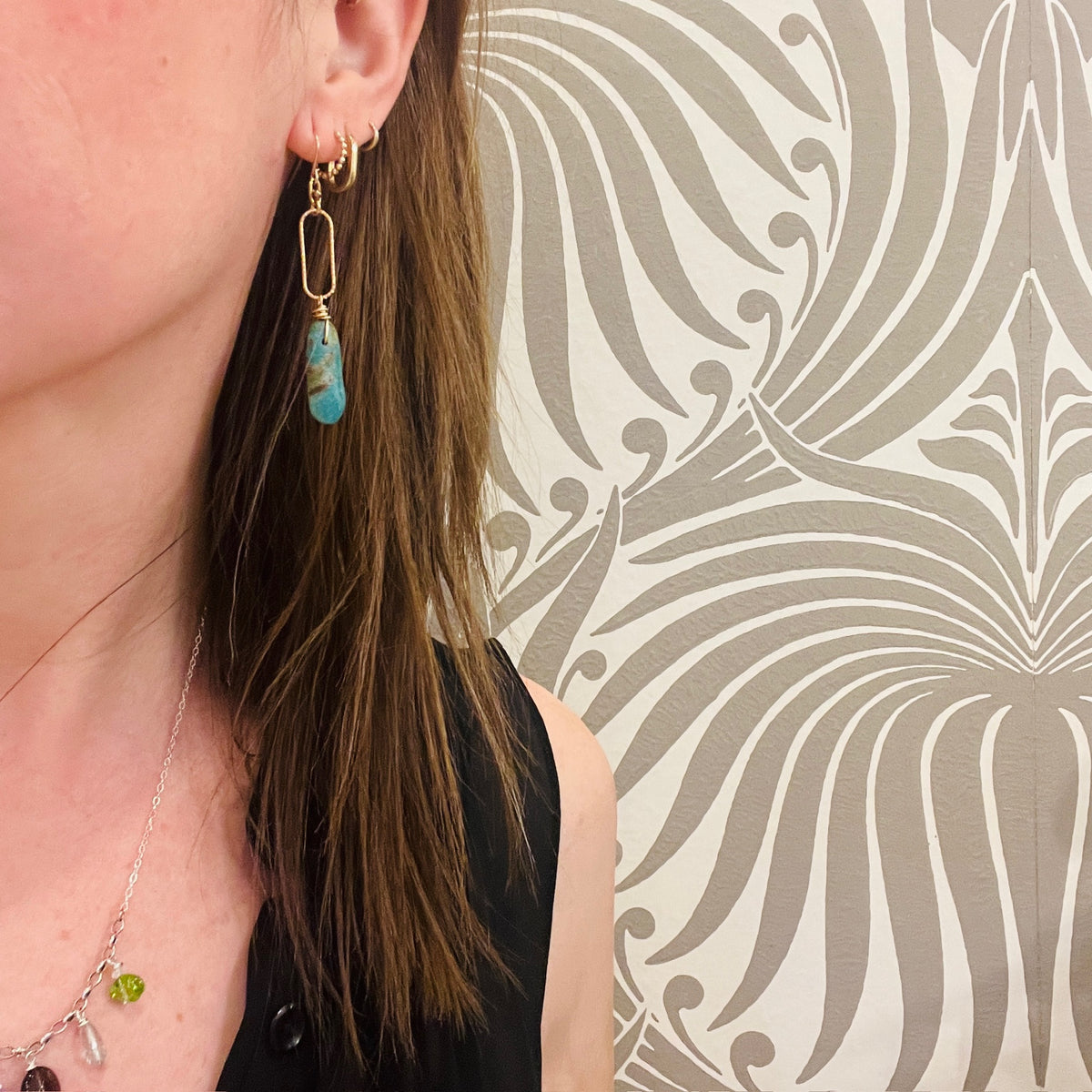 Turquoise & Vintage Gold Filled Link Earrings by Brin