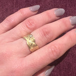 Wide Florentine Finish Gold Band with Scalloped Edges