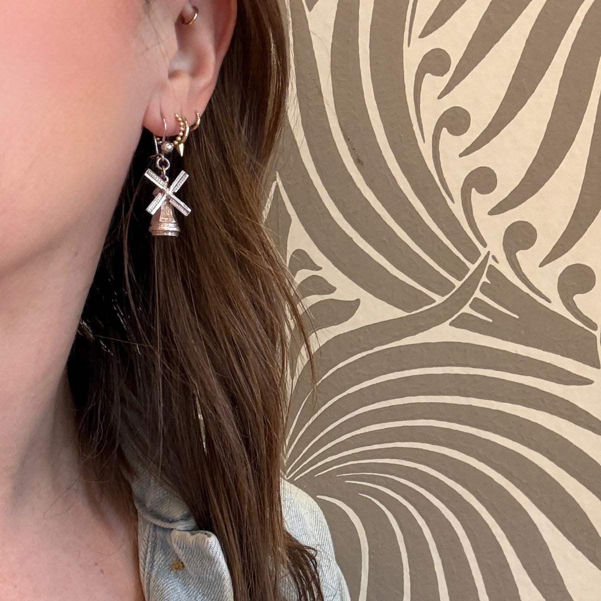 Tiny 3-D Silver Windmill Earrings