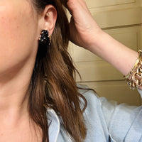 Black Rose Glass & Gilded Silver Clip-On Earrings