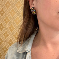 Rhinestone Studded Half Hoop Earrings by Hollycraft