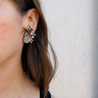 Enchanted Pastel Rose & Rhinestone Earrings by Sciaparelli