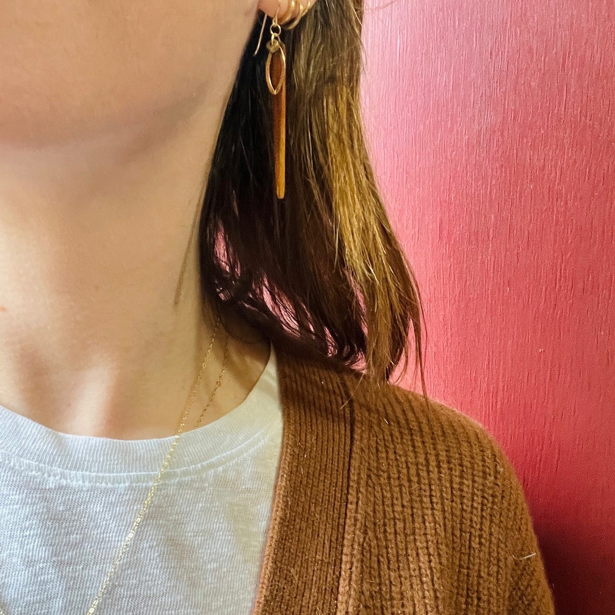 Elegant Wood & Vintage Brass Earrings by Brin