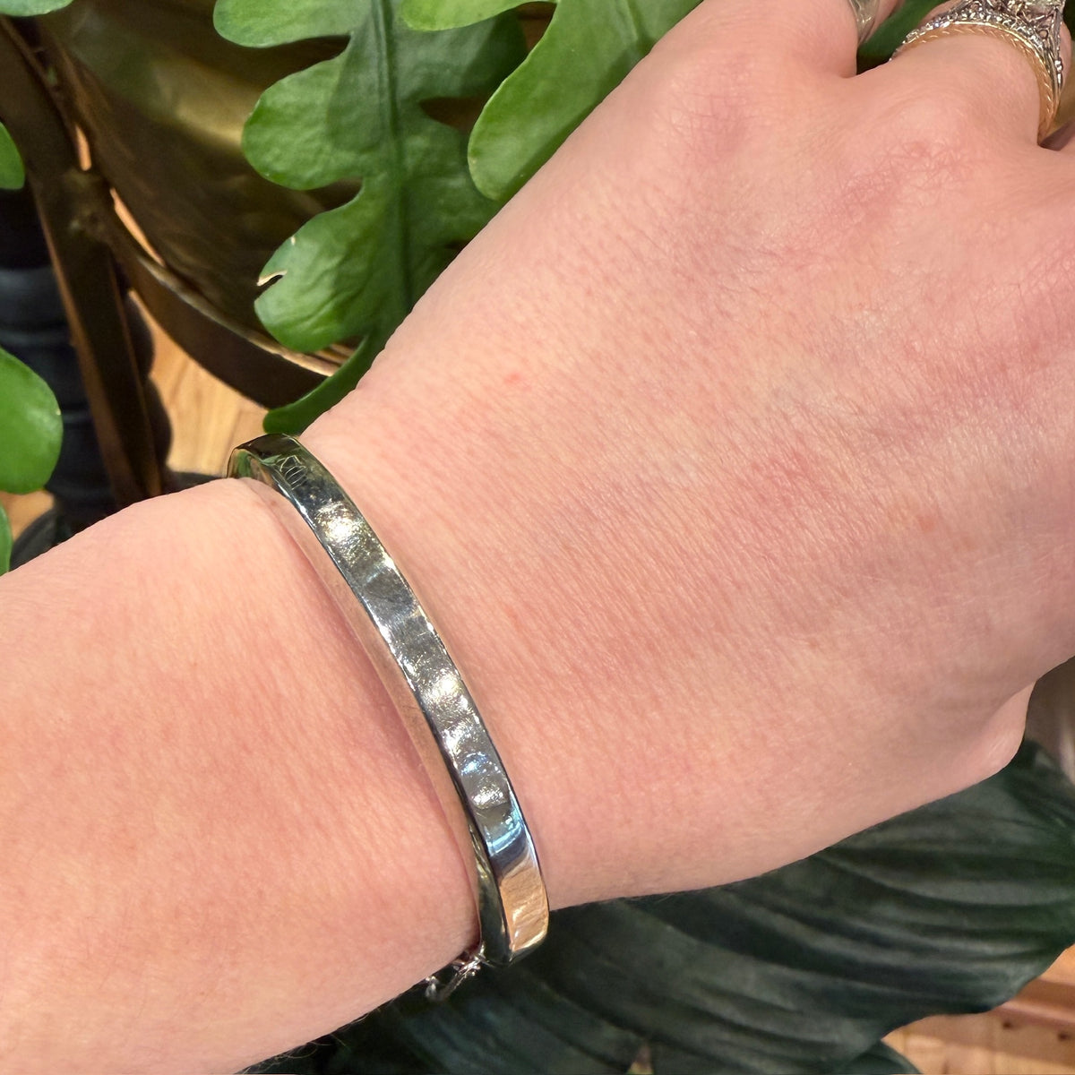 Simple Sterling Hinged Bangle with Beveled Edge