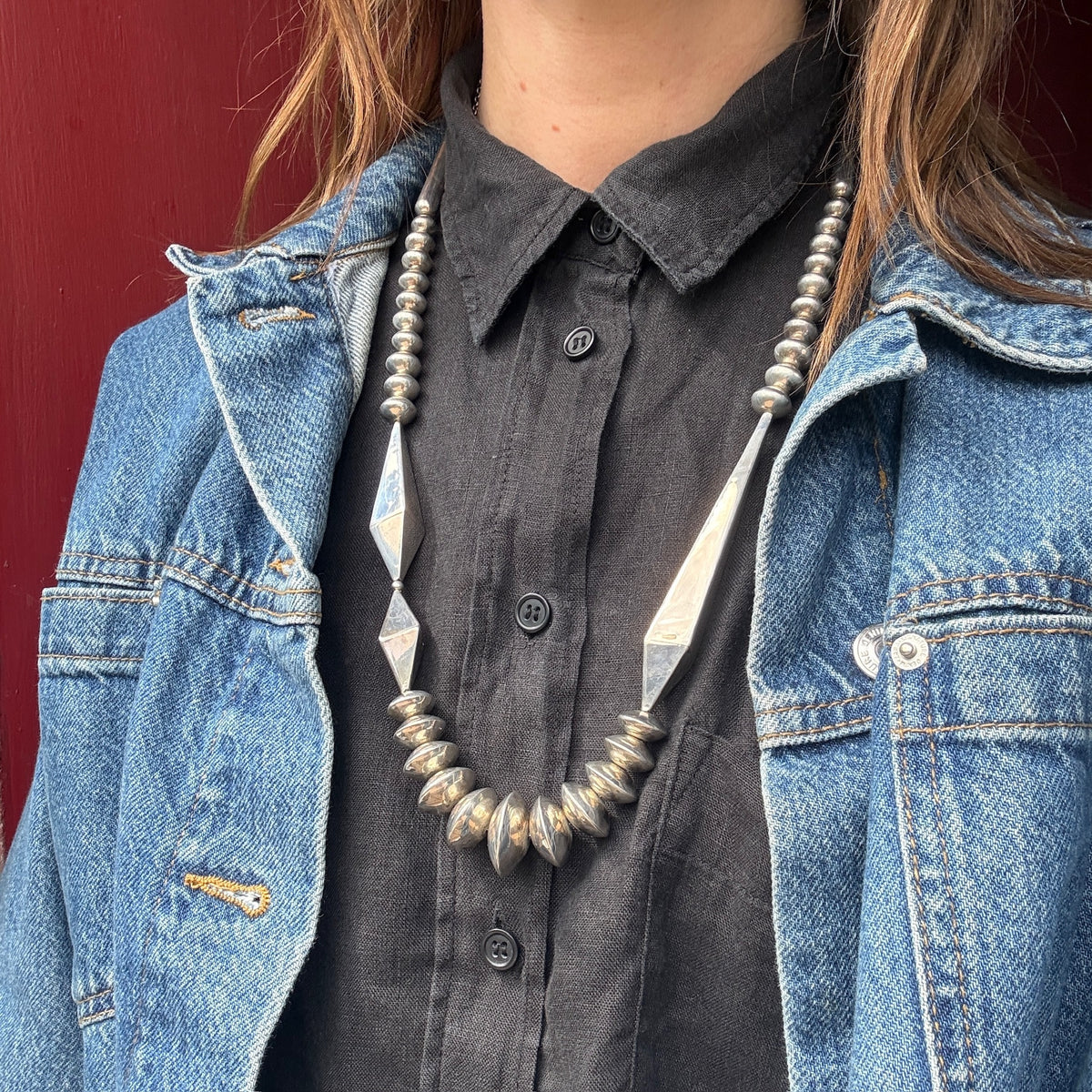 Modernist Navajo Round & Angled Bicone Silver Beads