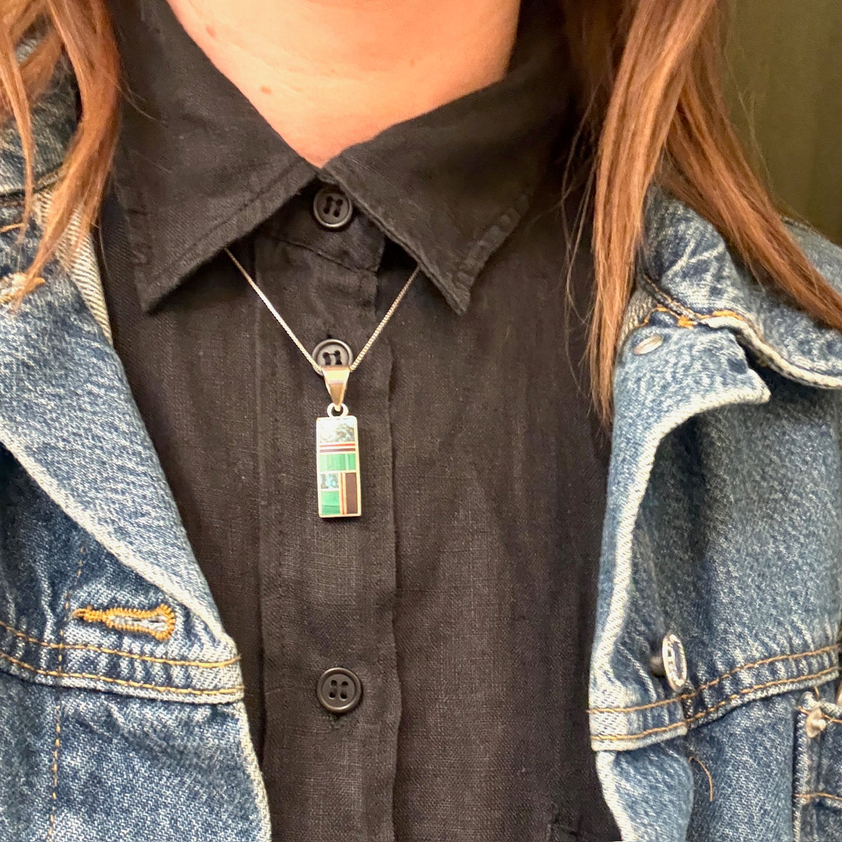 Brilliant Malachite & Turquoise Inlay Necklace Signed Kee