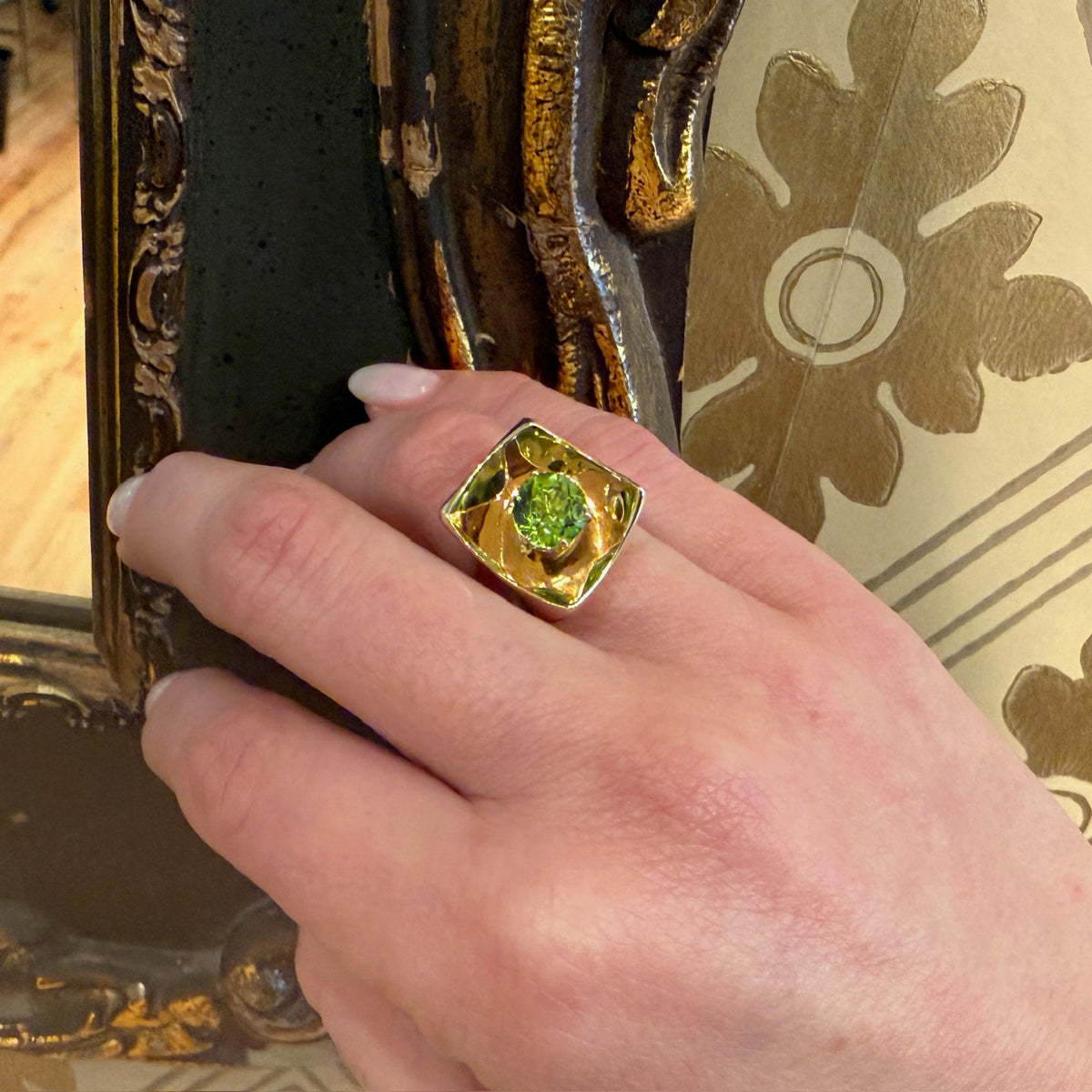 Chunky and Curvy Gold Peridot Ring