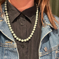 Celadon Green Jade Beads with White Gold Clasp