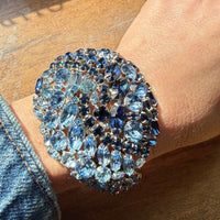 Brilliant Blue Rhinestone Cluster Bangle Bracelet