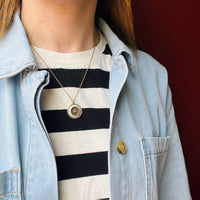 Pale Blue Agate Pendant in Engraved & Enameled Gold