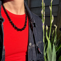 Mid Century Graduated Black Glass Bead Necklace
