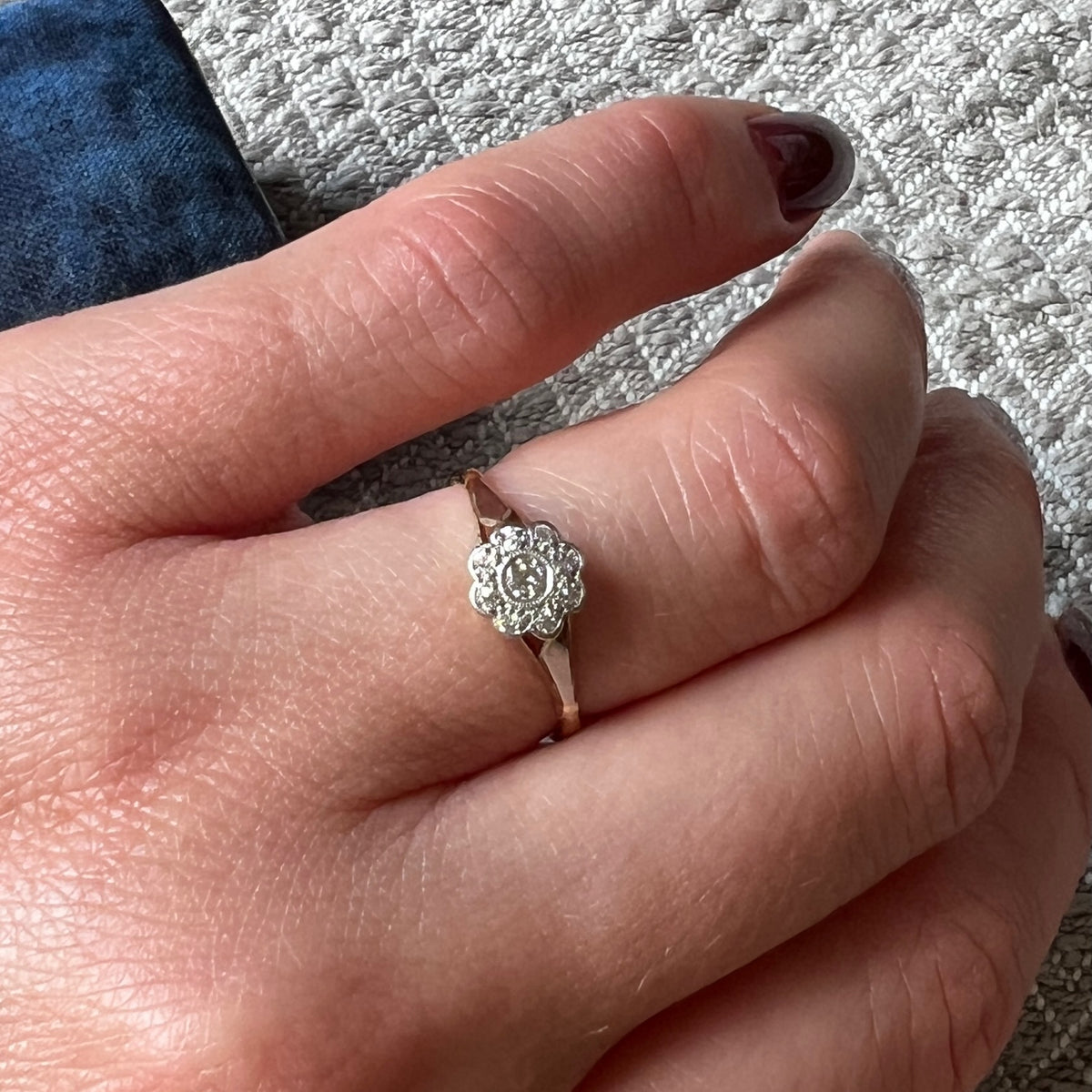 English Art Deco Floral Diamond Cluster Ring