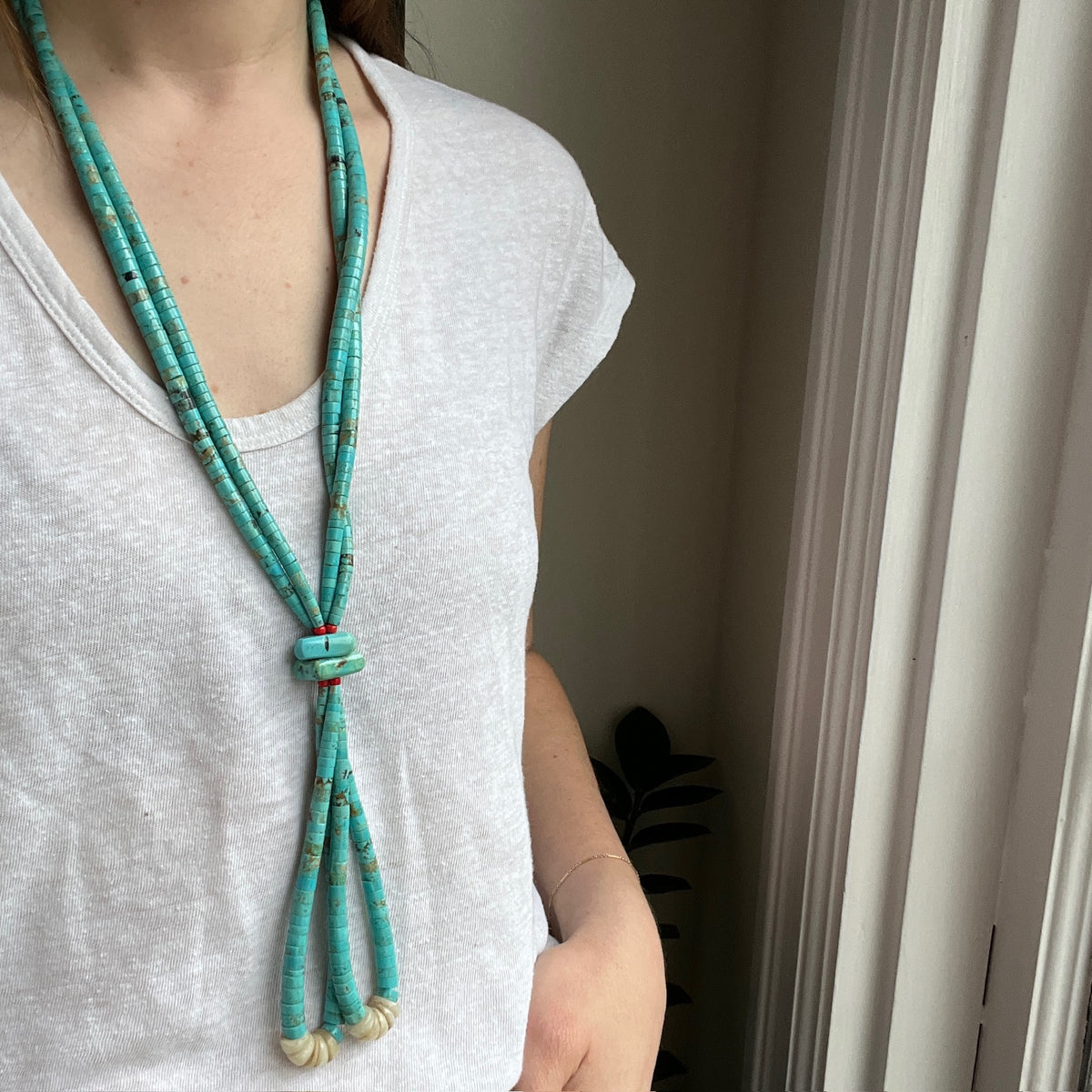 Double-Strand Turquoise Heishi Beads with Jacla