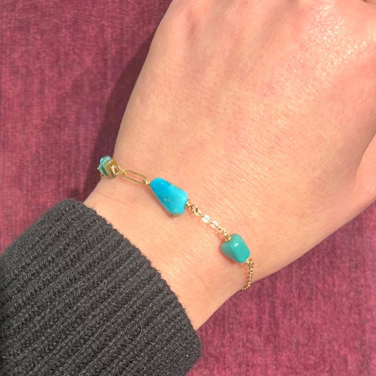Turquoise Bead & Gold Filled Chain Bracelet by Brin