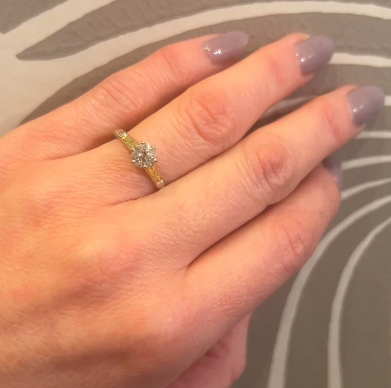 Old Mine Cut Diamond in Star & Flower Motif Solitaire Ring