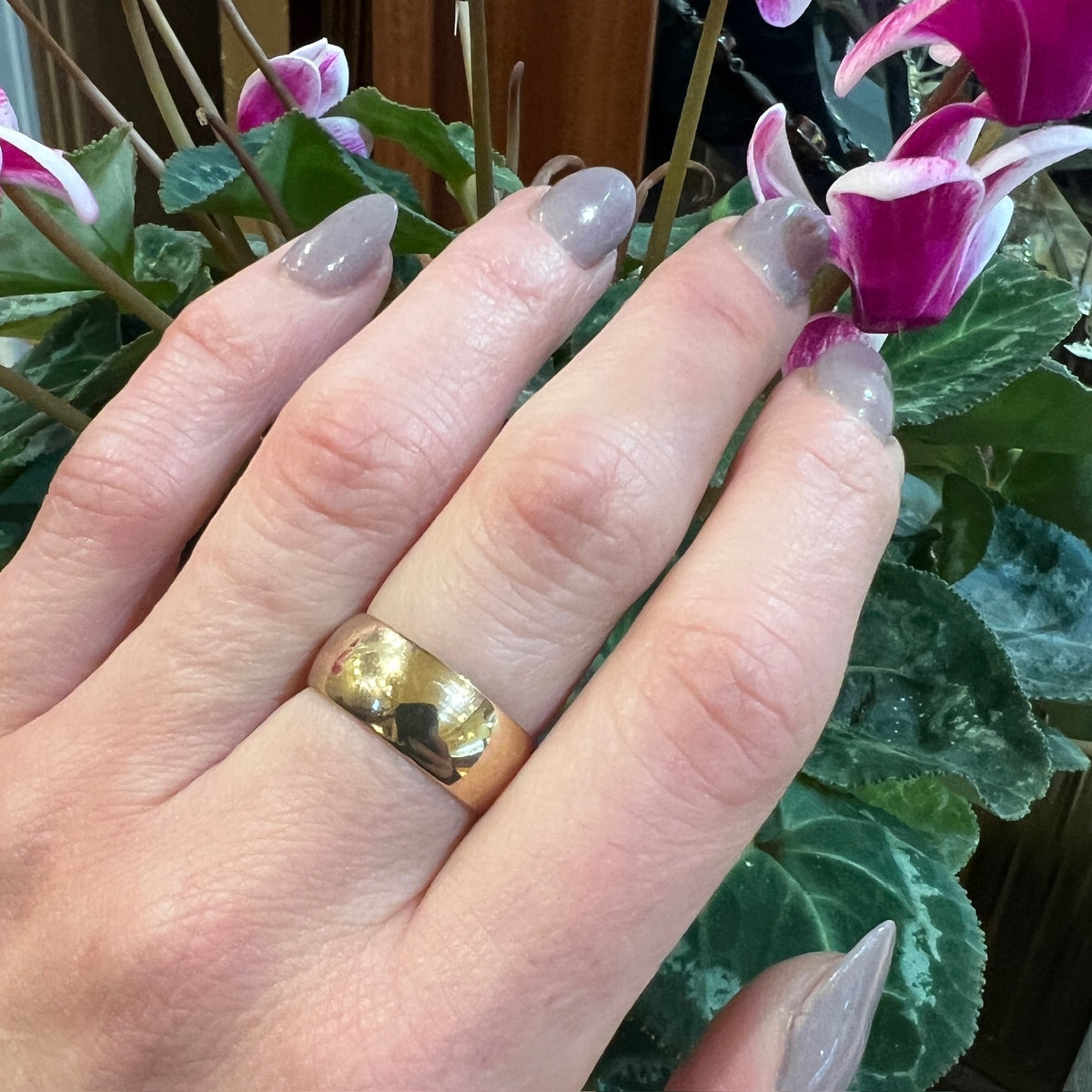 Wide 14k Gold Shallow Half Round Band Size 7.5