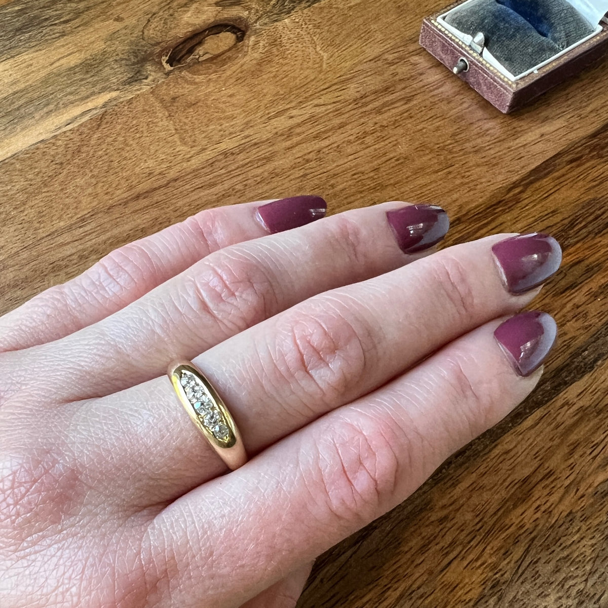 Handsome English Old Mine Cut Diamond & 18ct Band