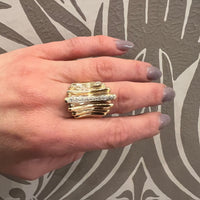 Dramatic Grooved Gold & Diamond Modernist Ring