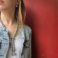 Mexican Modernist Sterling Cannetille Bead Lariat Necklace