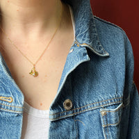 Ginko Leaf Pendant in Gold with Pearl & Diamond