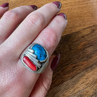 Bright Coral & Turquoise in Sterling Ring