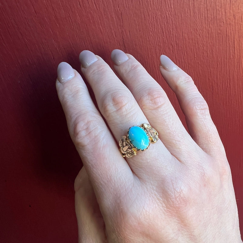 Egyptian Revival Lotus Ring in Gold & Turquoise