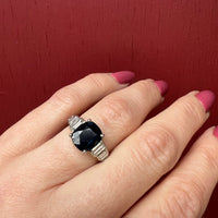 Vintage Cushion Cut Sapphire and Baguete Diamond Ring