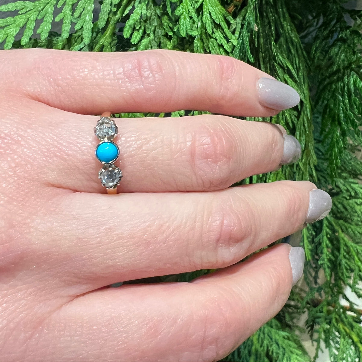 Dainty Victorian Turquoise & Diamond Trilogy Ring