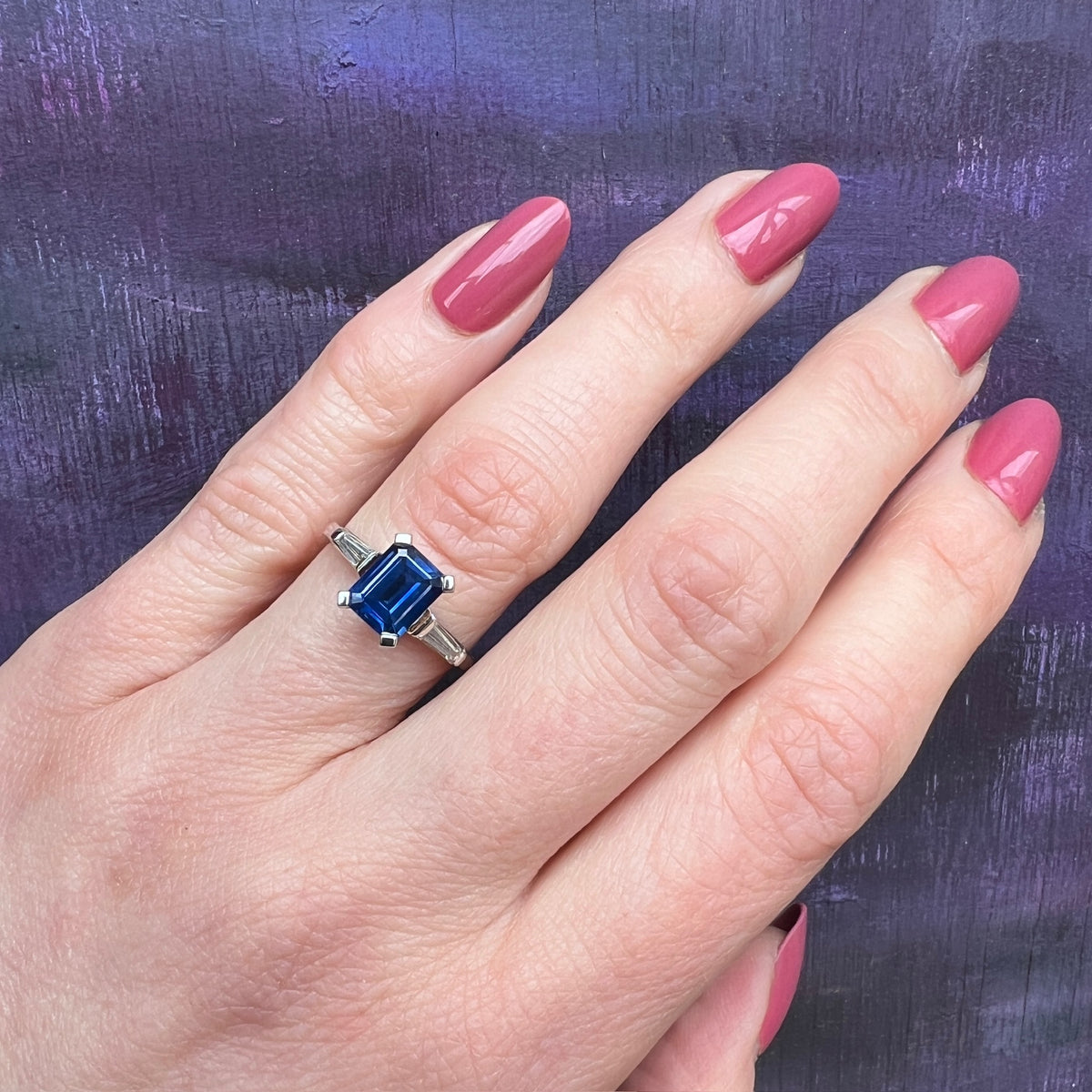 Sapphire and Diamond Platinum Engagement Ring and Band