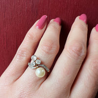 Antique Rose & Old Mine Cut Diamonds and Pearl Ring