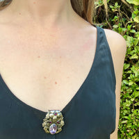 Elaborate Edwardian Dress Clip with Brass Violets