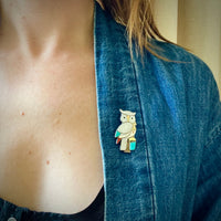 Zuni Inlay Great Horned Owl Brooch