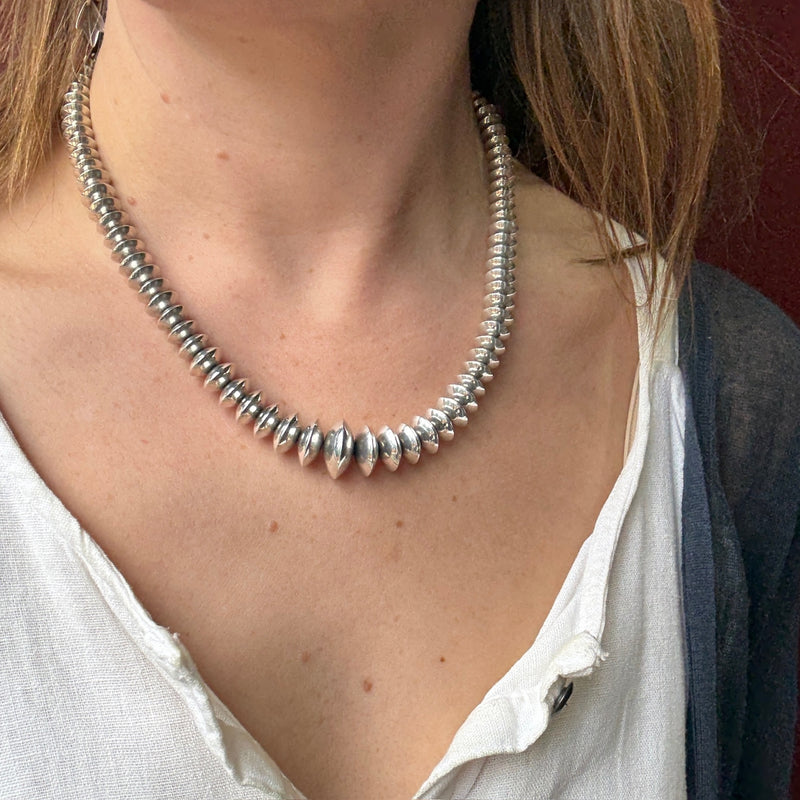 Superb Navajo Silver Beads with Turquoise Clasp