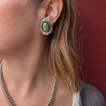 Gorgeous Green Turquoise in Graphic Silver Earrings