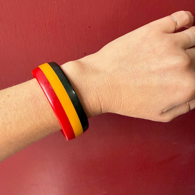 Graphic Red, Yellow & Black Striped Bakelite Bangle
