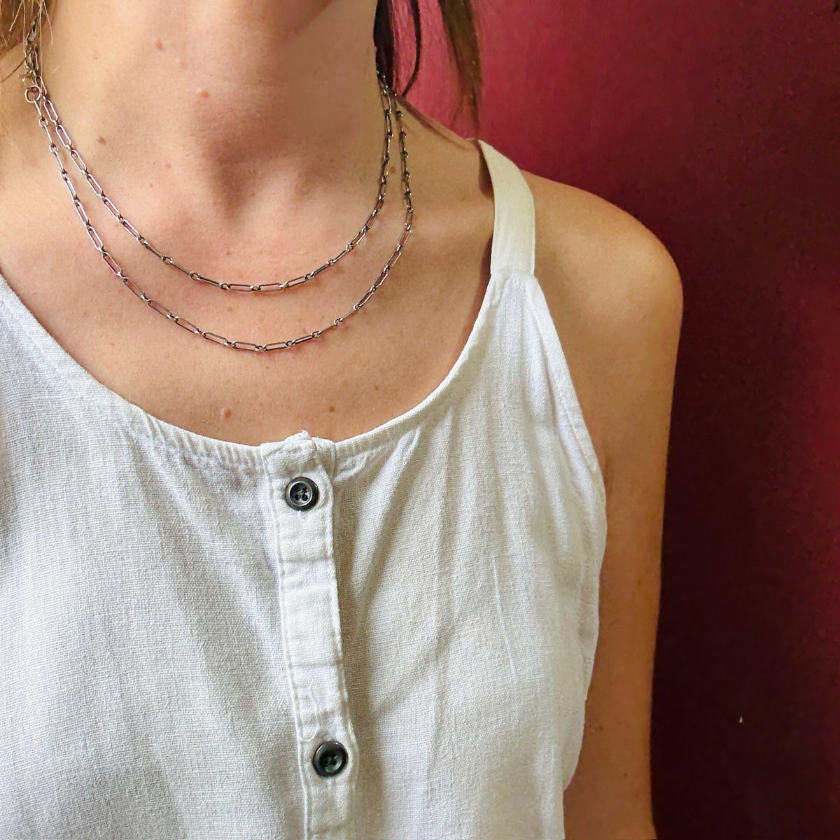36" Long Sterling Silver Trombone Link Chain