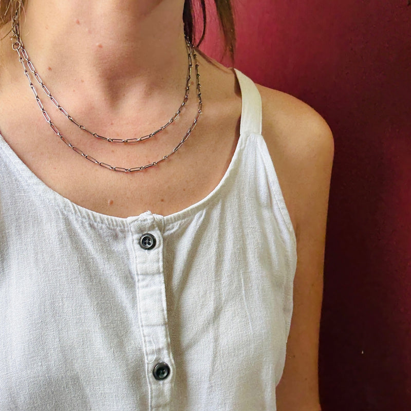 36" Long Sterling Silver Trombone Link Chain